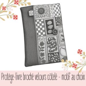 Protège-livre broché velours côtelé – motif au choix