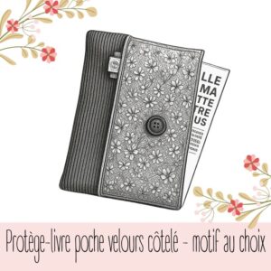 Protège-livre poche velours côtelé – motif au choix